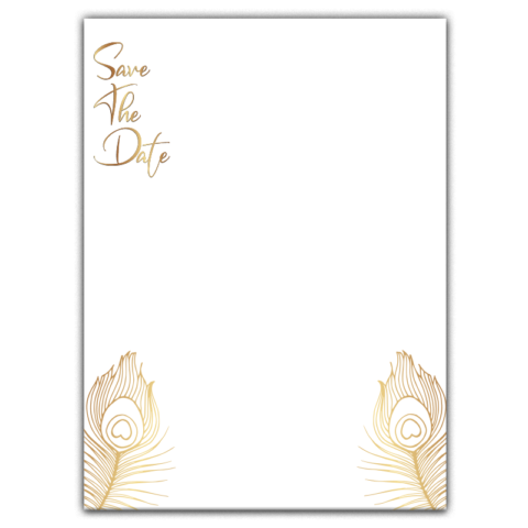 Thick Paper Wedding Invitation Cards with Golden Feather on White Background for Wedding