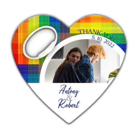 Photo and Gay Couple on Rainbow Background for Wedding