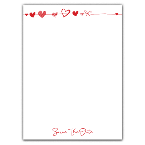 Thick Paper Wedding Invitation Cards with Drawing Red Hearts on White Background for Wedding