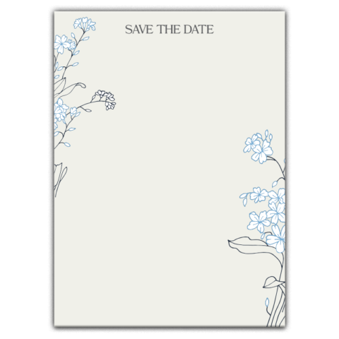 Thick Paper Wedding Invitation Cards with Blue and Black Flowers on Light Yellow for Wedding