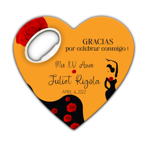 Red Roses and Women Silhouette on Orange for Quinceañera