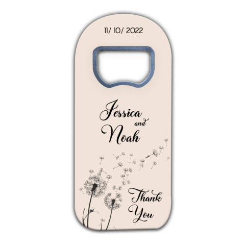 dandelions on beige background themed customizable bottle opener magnet favors for wedding