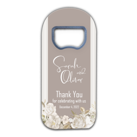 White Roses on Cream Background Themed Customizable Bottle Opener Magnet Favors for Wedding