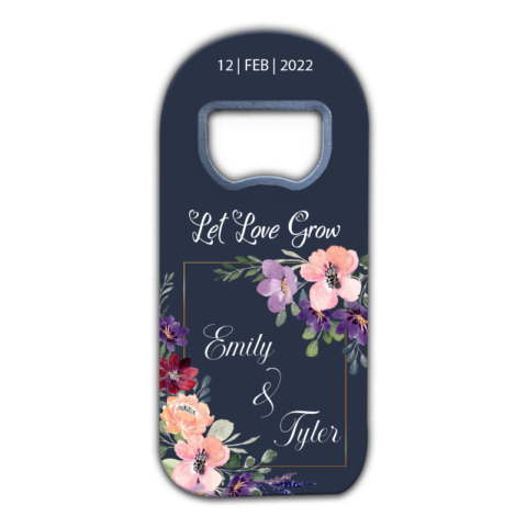 Colorful Pastel Violets on Dark Blue Themed Customizable Bottle Opener Magnet Favors for Wedding