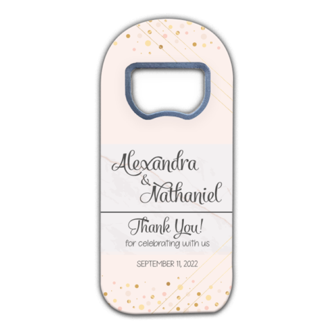 Golden Spots and Lines on Marble Pattern Themed Customizable Bottle Opener Magnet Favors for Wedding