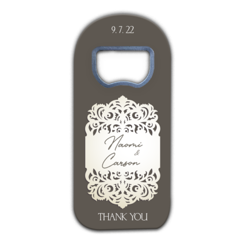 Vintage Lace Pattern on Fuscous Gray Themed Customizable Bottle Opener Magnet Favors for Wedding