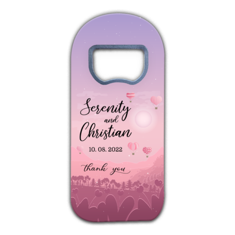Landscape and Air Balloons with Shades of Pink Themed Customizable Bottle Opener Magnet Favors for Wedding
