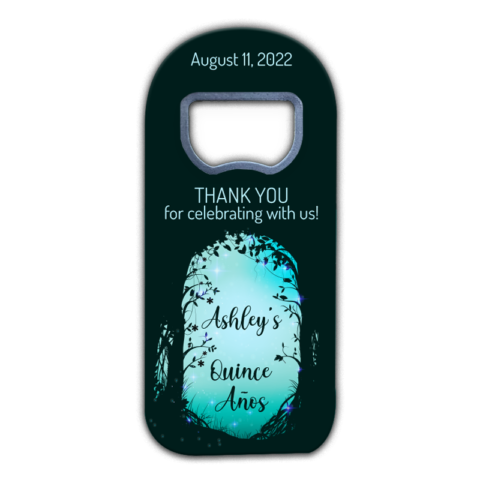 Trees and Leaves of Magic Jungle for Quinceañera Bottle Opener Magnet Favors