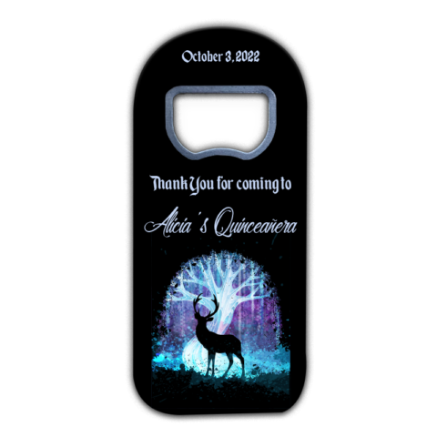 Deer Silhouette of the Magic Forest on Black for Quinceañera Bottle Opener Magnet Favors