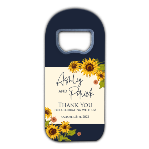 Sunflowers and Leaves on Dark Blue Background for Wedding