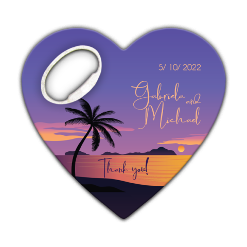 Colorful Sunset and Palm on Purple Background for Wedding