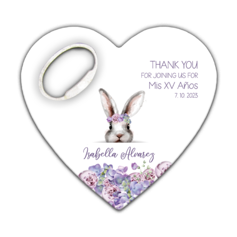 Purple Rabbit and Flowers on White for Quinceañera