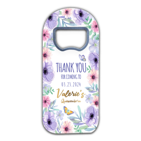Butterflies and Flowers Themed Customizable Bottle Opener Magnet Favors for Quinceanera