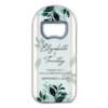 dark green leaves and glitter border themed customizable bottle opener magnet favors for wedding