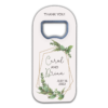 Customizable Fridge Magnet Bottle Opener Rustic Wedding Favors with Green Leaves on Golden Frame