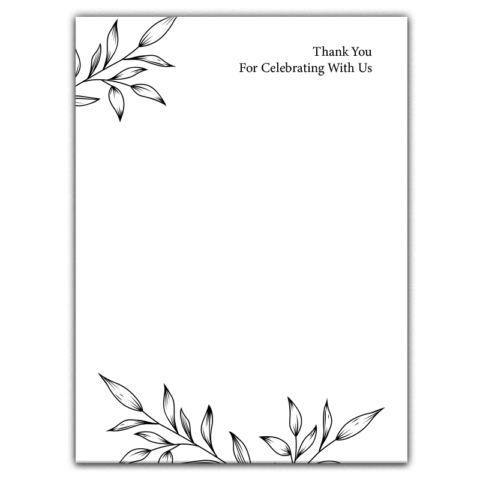 Thick Paper Wedding Invitation Cards with Black Minimal Leaves on White for Wedding
