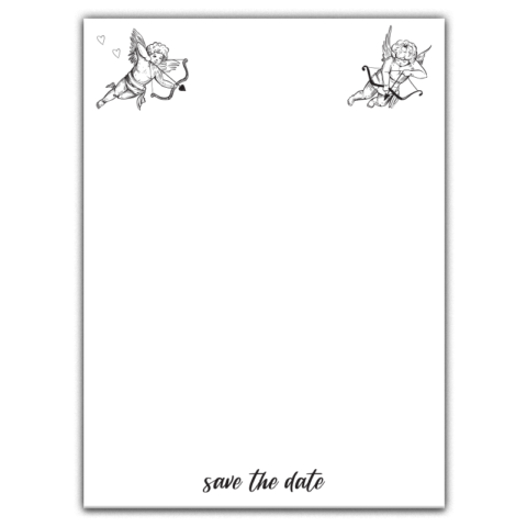 Thick Paper Wedding Invitation Cards with Drawing Black Angels on White Background for Wedding