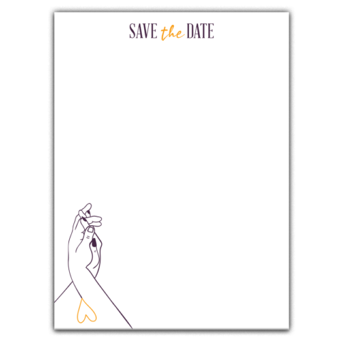 Thick Paper Wedding Invitation Cards with Purple Couple Holding Hands on White Background for Wedding