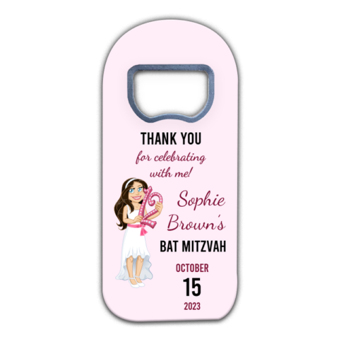 Bat Mitzvah and Cartoon Girl on Pink Background for Mitzvah