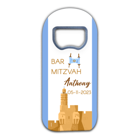Bar Mitzvah, Wailing wall and Torah on Blue for Mitzvah