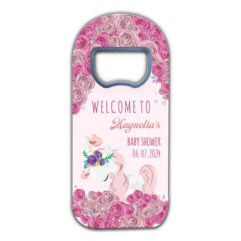 Unicorn and Roses on Light Pink Background for Baby Shower