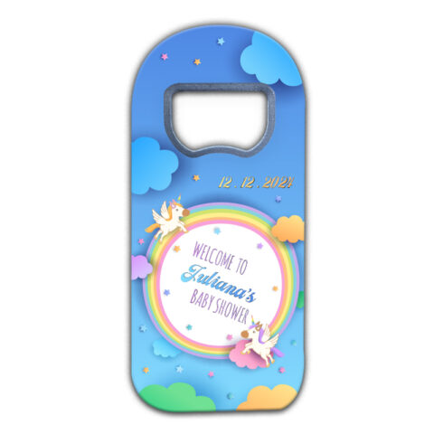 Unicorn and Rainbow on Blue Background Theme for Baby Shower