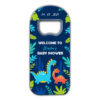 Dinosaurs and Leaves on Dark Blue Background for Baby Shower
