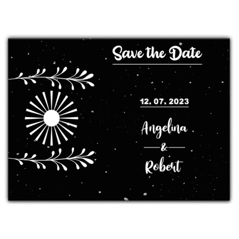 White Floral Motifs and Star on Black Background for Wedding