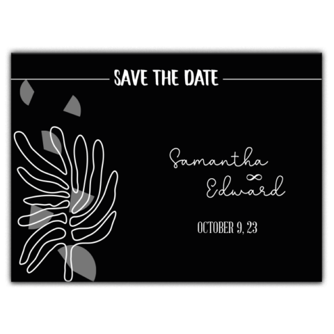 White Leaves and Gray Shape on Black Background for Wedding