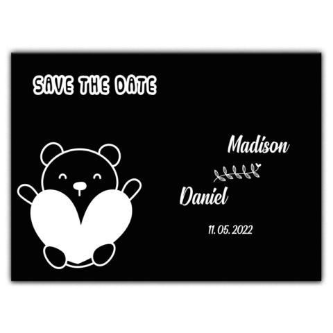 White Sweet Bear and Heart on Black Background for Wedding