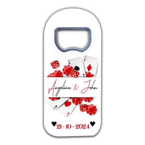 Red Dice, Poker Chip and Cards on White for Wedding