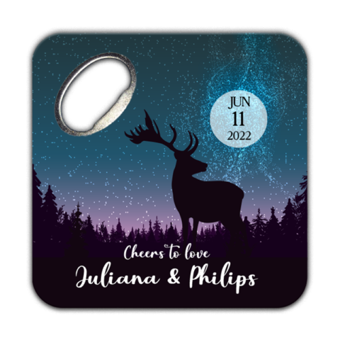 Night, Deer and Forest on Navy Blue Background for Wedding