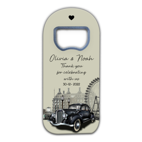 London Taxi, Lamp and London Eye on Dark Beige for Wedding