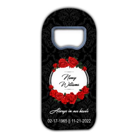 Red Roses and Motifs on Black Background Themed for Funeral