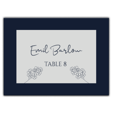 Gray Frame and Navy Blue Leaves on Navy Blue for Wedding