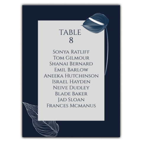 Gray Frame and Lily on Navy Blue Background for Wedding