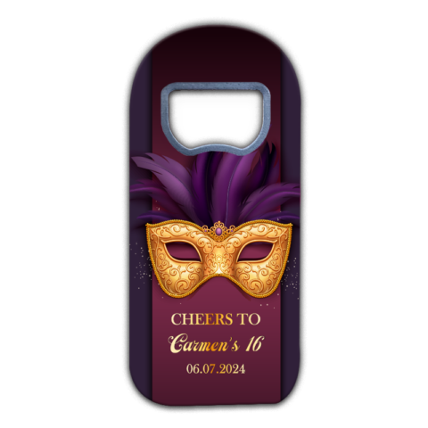 Gold Venice Mask on Dark Purple Background for Quinceañera