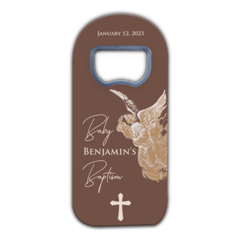 Drawing Angel and Cream Color Cross on Brown for Baptism