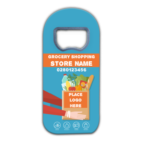 Cartoon Hand, Food and Shop Basket on Blue for Business