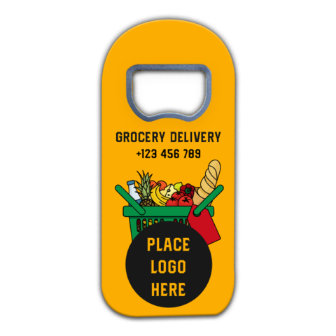 Cartoon Green Shop Basket and Food on Yellow for Business