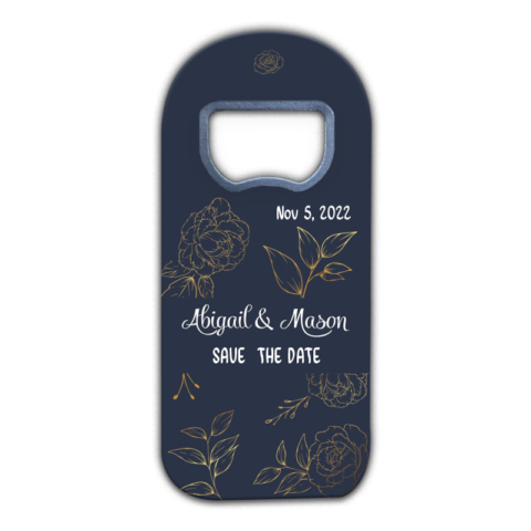 Golden Flower and Leaves on Navy Blue Background for Wedding