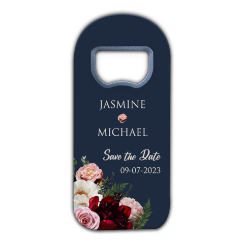 Pink, Burgundy Rose and Green Leave on Navy Blue for Wedding