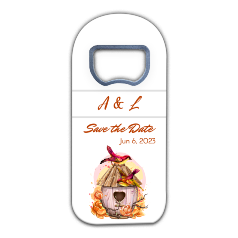 Colorful Bird and Bird House on White Background for Wedding