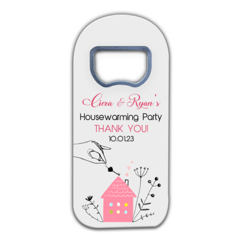 Drawing Pink Home and Black Hand on Gray for Housewarming