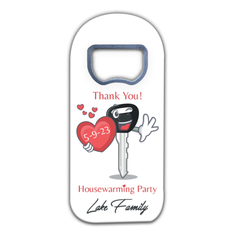 Funny Cartoon Key and Red Heart on White for Housewarming