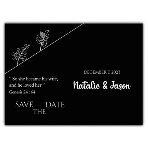 White Linear Plant and Verse on Black Background for Wedding