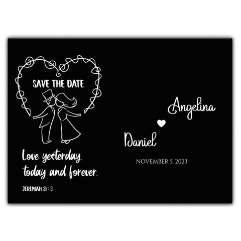 White Romantic Couple, Heart and Verse on Black for Wedding