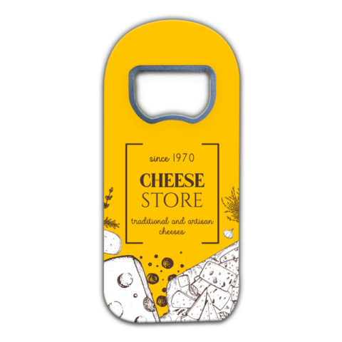 Drawing Brown Cheese Store on Yellow Background for Business