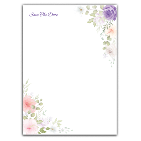 Thick Paper Wedding Invitation Cards with Pink Lily and Purple Rose on White Background for Wedding