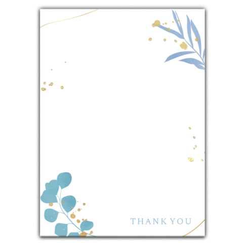 Thick Paper Wedding Invitation Cards with Blue Leaves and Golden Dot on White Background for Wedding